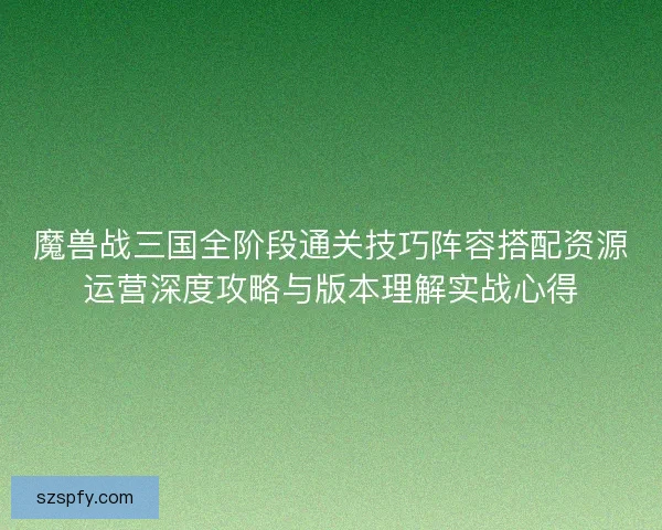 魔兽战三国全阶段通关技巧阵容搭配资源运营深度攻略与版本理解实战心得
